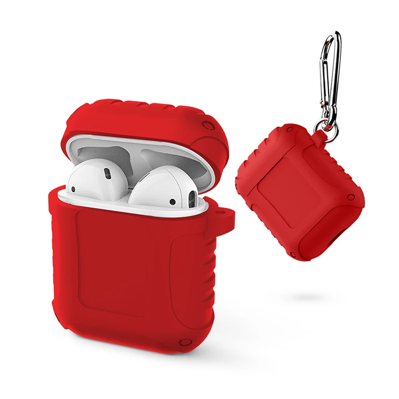 red Армированный силиконовый чехол для Apple Airpods 2, противоударный чехол s, Мягкий защитный чехол для Airpods 1, брелок с защитой от потери - Цвет: red