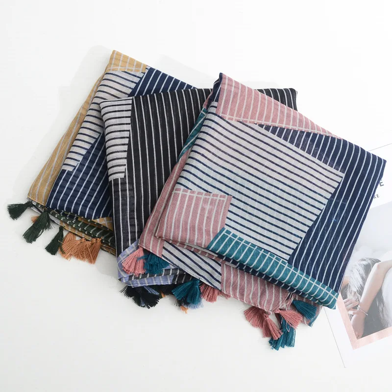 Новый богемный геометрический полосатый цветной шарф экспорт тонкий Шелковый