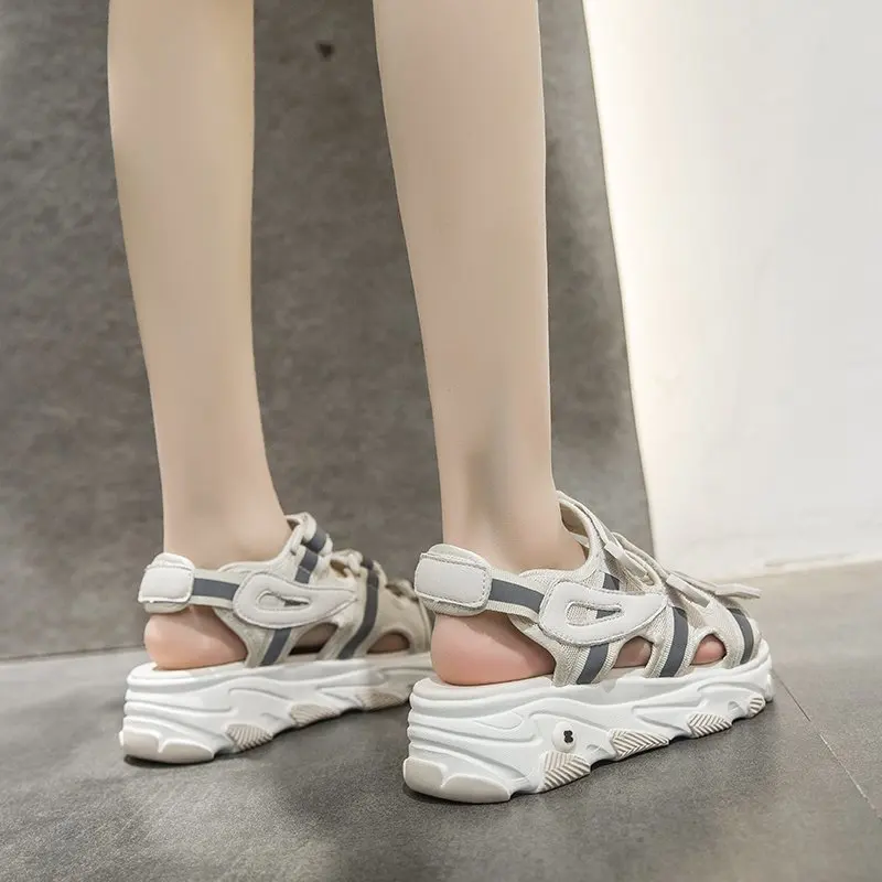 

2021 Platform Sandals Reflective Shoes Sandals Women New Female Ins Summer Flats Rome Sandal Hook &Loop Sandalias Mujer 35-40