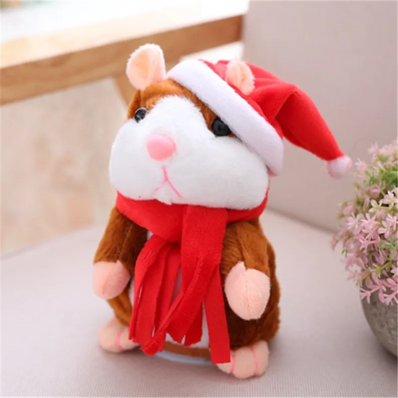 Light Brown With Hat Прямая, говорящий хомяк, мышь, плюшевая игрушка для домашних животных, популярная Милая говорящая звуковая запись, обучающие игрушки для хомяка, подарок для детей - Цвет: Light Brown With Hat