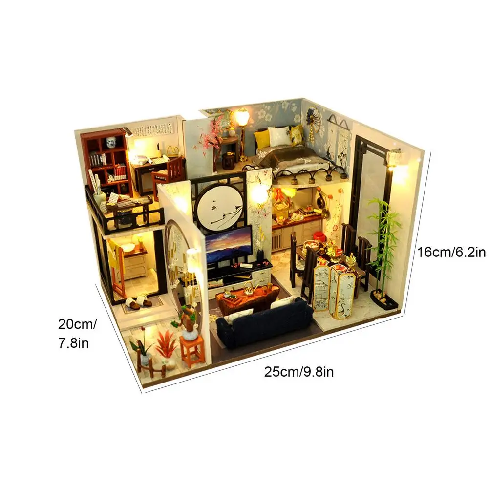 

DIY Chinese Loft Dollhouse Miniature 3D Hand-assembled Model With LED Lights Creative Toys Christmas Birthday Valentine Day Gift