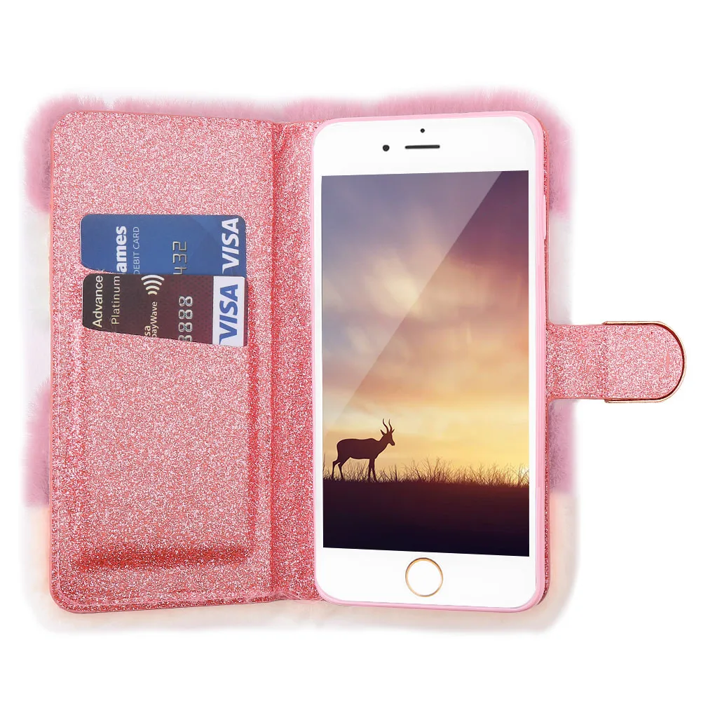 Luxury Crystal Diamond Fur Case for IPhone 12 11 Pro Max Xr X Xs 6 6S Plus 7 8 5 5S SE2020 Leather Flip Wallet Fluffy Cover | Мобильные