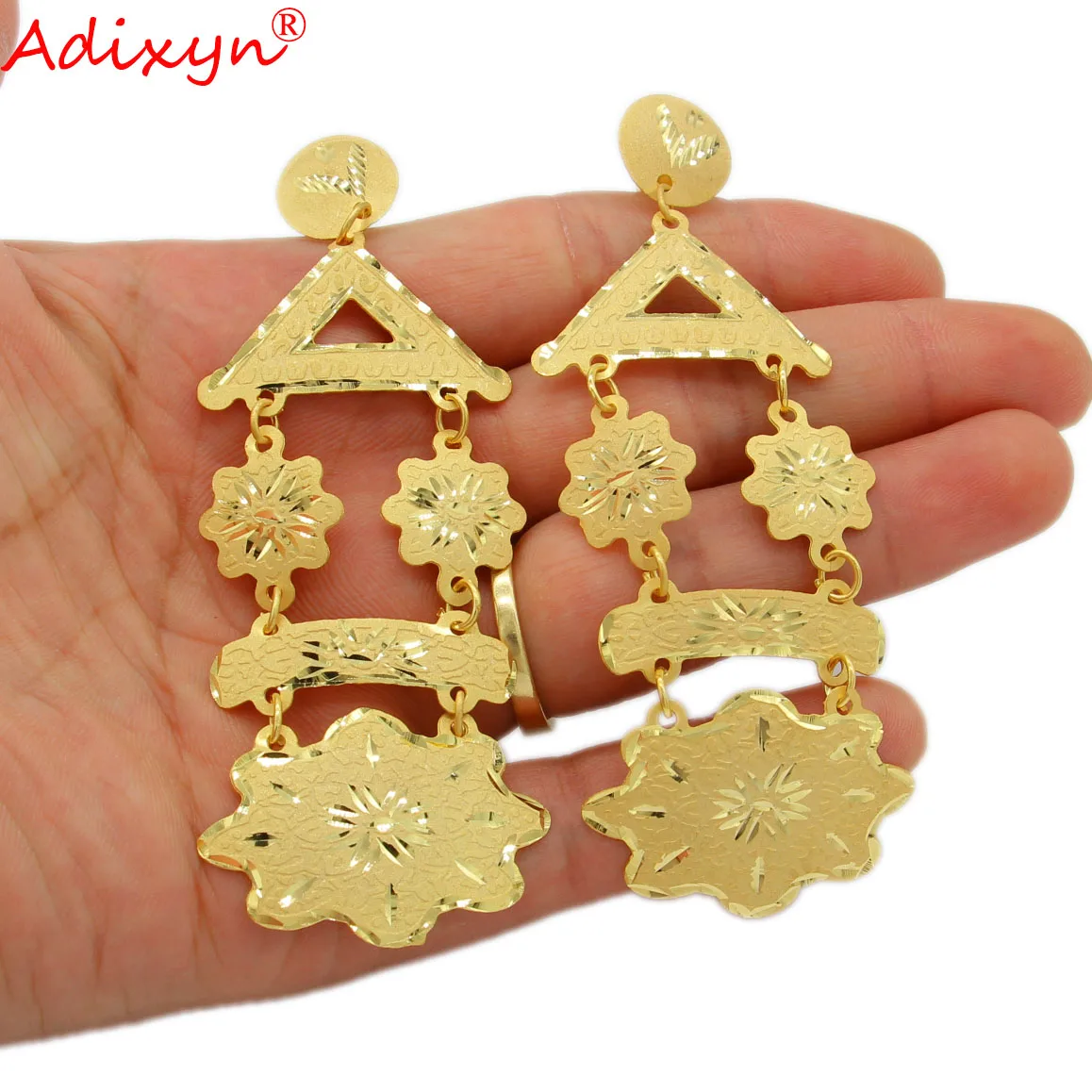 

Adixyn Dubai Hand-work Cutting Earrings for Women Girls 24k Gold Color/Copper African India Jewelry Gifts N01311