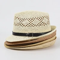 womens straw hat classic belt buckle western cowboy sun hat roll up brim straw cap new beach cap women summer sunscreen hat