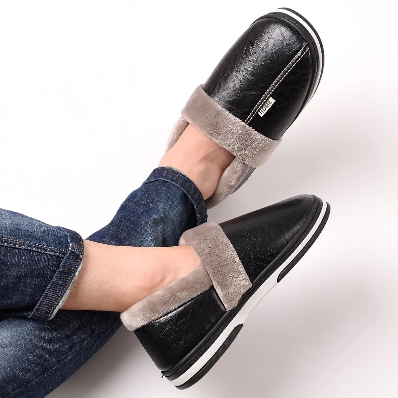 2019 Для мужчин зимние домашние сапожки без застежек Нескользящие тапочки из