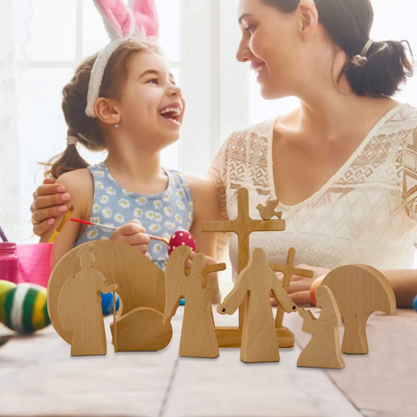 

Easter Decoration For Home Wooden Easter Figure Statue Shelf Easter Ornament DIY Gifts Happy Easter Party Decoration