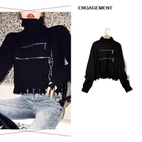 engagement za 2021 female street hipster rock personality sweater women fallwinter hem hem design knit sweater top