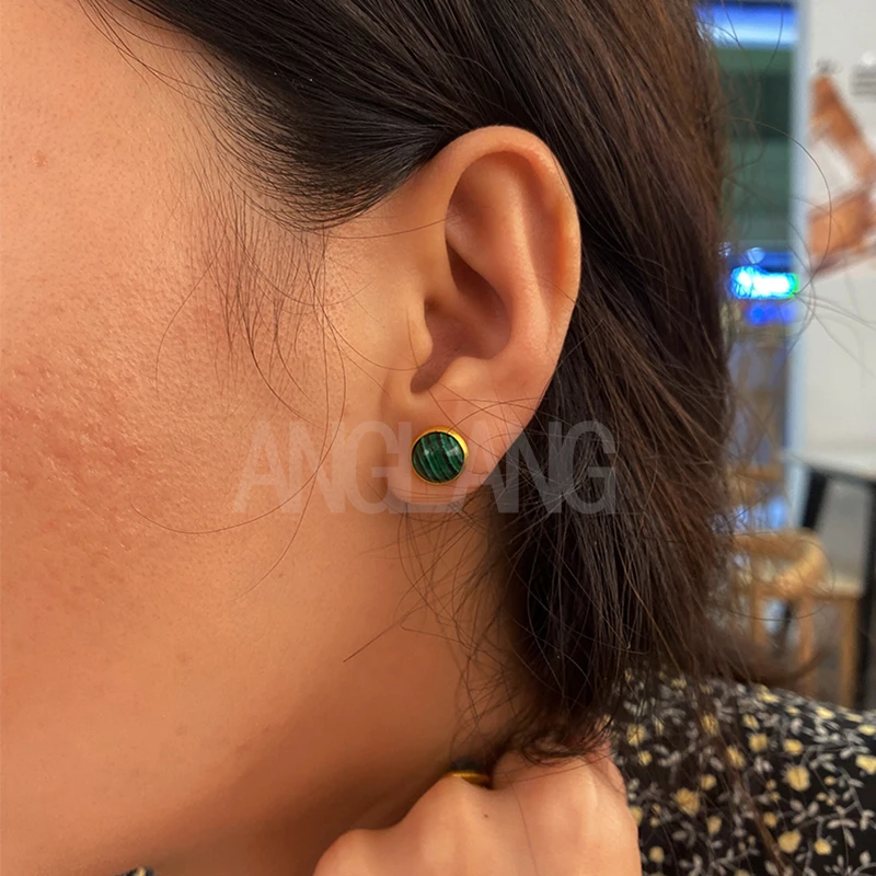 

Natural Stone Crystal Handmade Amethys Round Earrings For Women Plating Gold Silver Rose Gold Simple Korean Fashion Friends Gift
