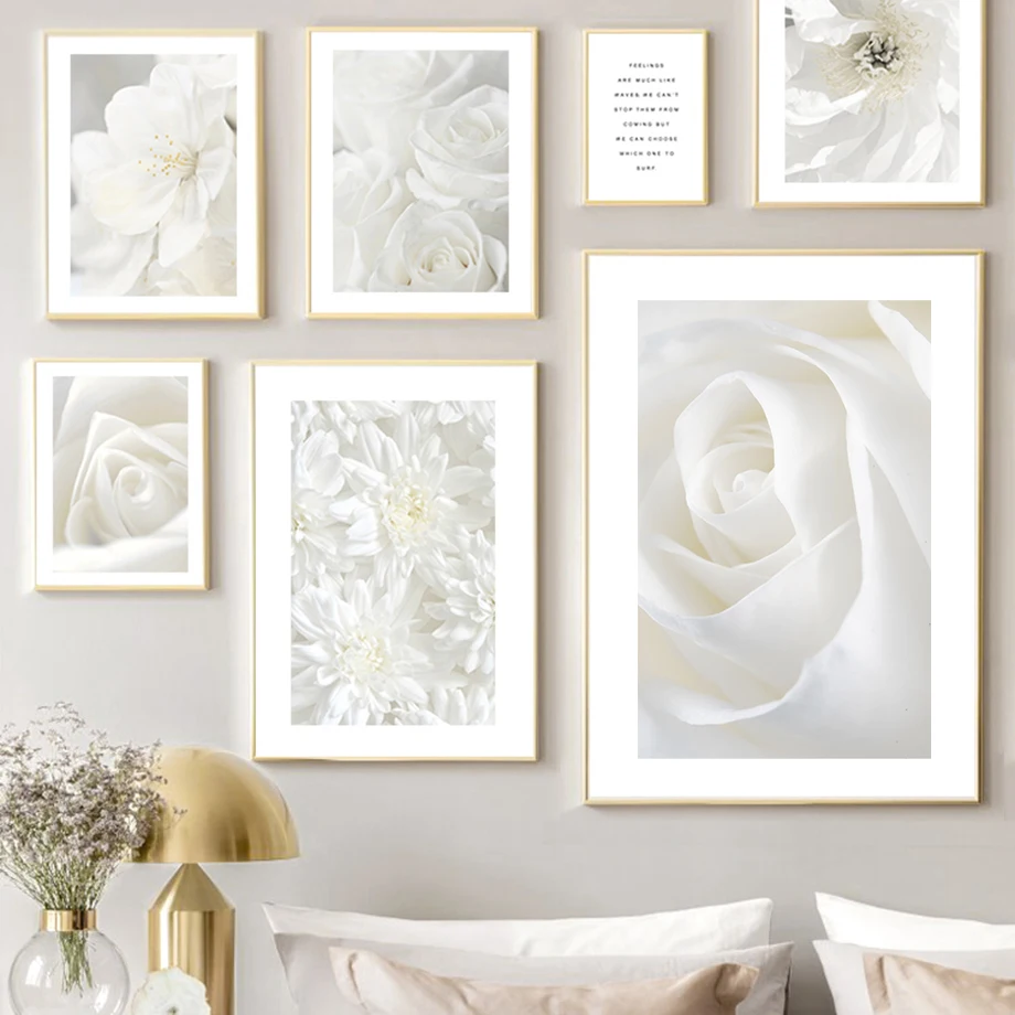 

White Rose Dahlia Peony Vogue Daisy Quote Simplicity Nordic Style Wall Art Canvas Painting Posters And Prints Living Room Decor