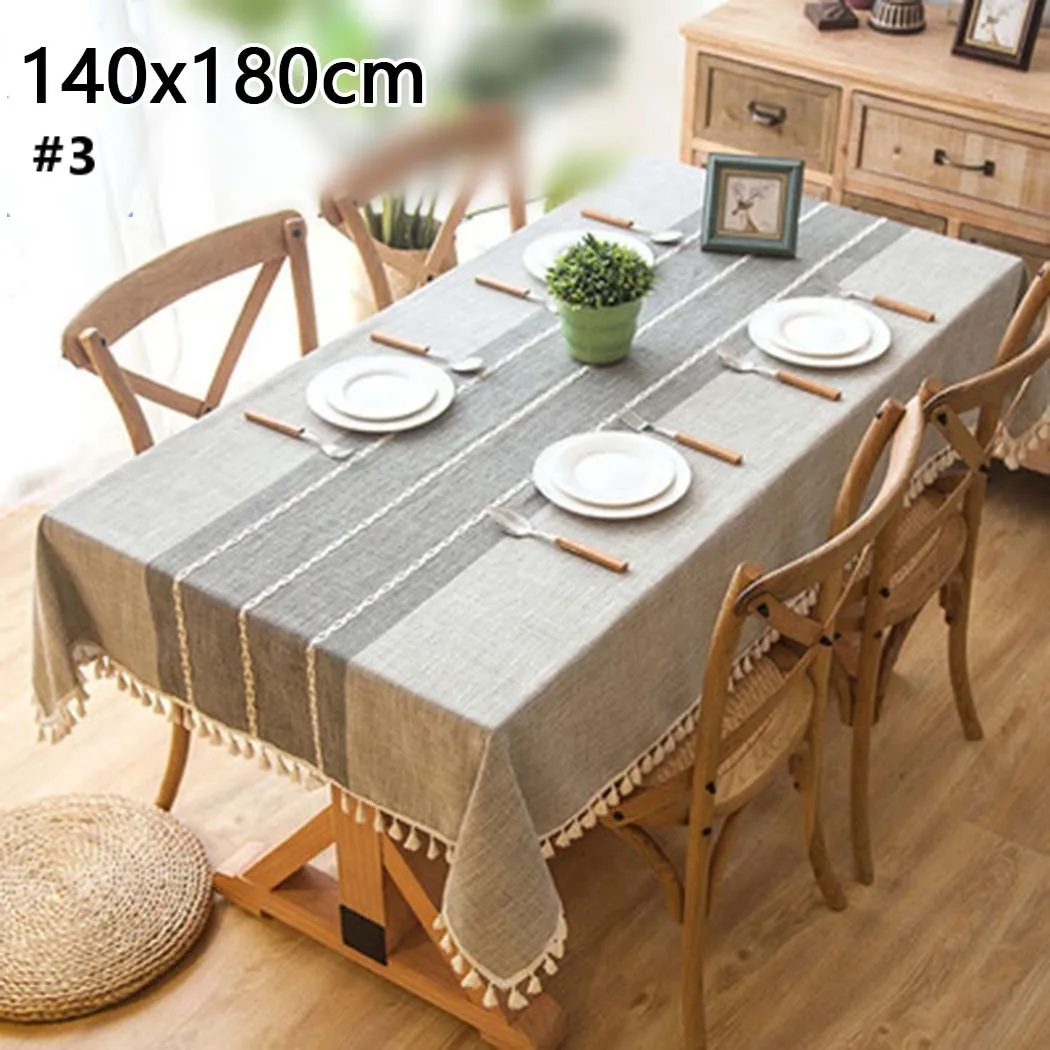 

Waterproof Jacquard Imitation Cotton And Linen Embroidery Tassel Tablecloth Lace Geometric Rectangle Dining Table Coffee Table