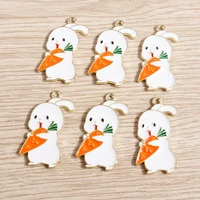 10pcs 1733mm cartoon enamel rabbit eating carrot charms for making diy pendants necklaces keychain jewelry findings accessories