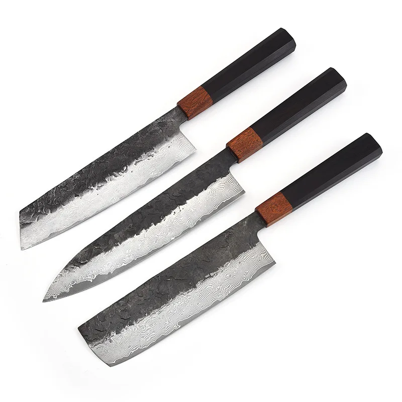 

Дамасский кованый нож шеф-повара, 67 слоев, восьмиугольный ручной нож из черного дерева для нарезки рыбы, овощной Магнитный нож