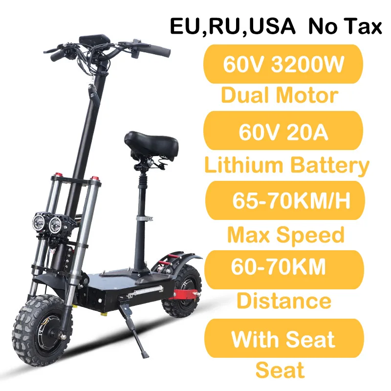 3200w60v20awithseat 11 дюймов 60 в 3200 Вт внедорожный электрический скутер 100-110 км мощный складной электрический велосипед самокат для взрослых с сиденьем - Цвет: 3200w60v20awithseat