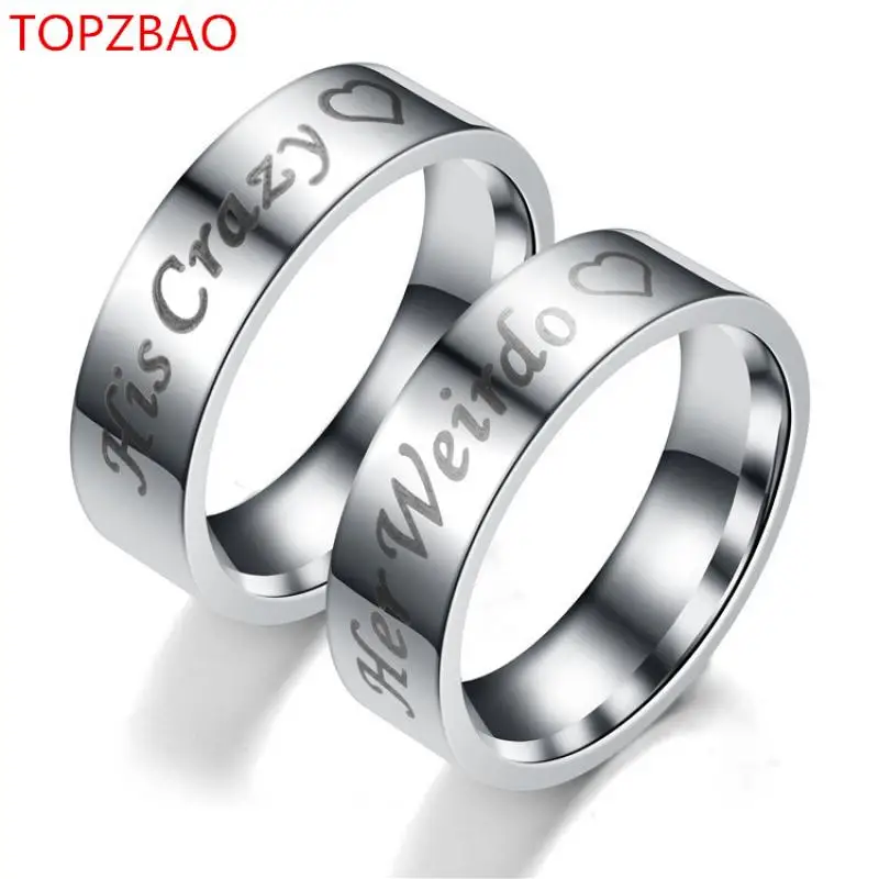 

Trendy Stainless Steel Silver Rings His Crazy Her Weirdo for Couple Wedding Rings Width 6mm Size 6-13