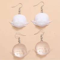 2pairsset personality funny white matte face shape acrylic drop earrings for women girls dangle earrings fashion party jewelry