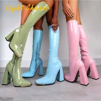 winter thigh high boots leather women knee high boots pointed toe long chunky block heels shoes female high heels size 41 42 43