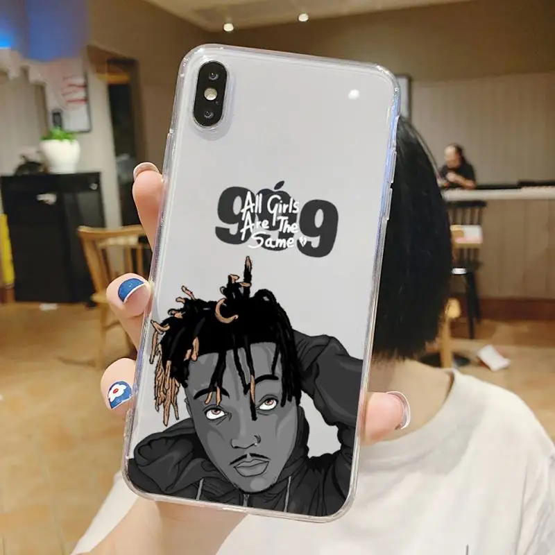 

Juice Wrld Rapper Cartoons funny Phone Case Transparent for iPhone 6 7 8 11 12 s mini pro X XS XR MAX Plus