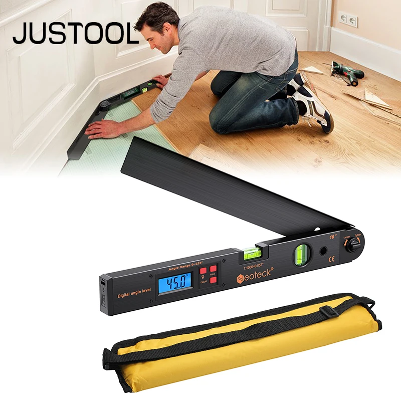 

JUSTOOL 0-225° LCD Digital Inclinometer Protractor Spirit Level Measure Angle Finder Gauge Meter Stainless Steel Angle Ruler