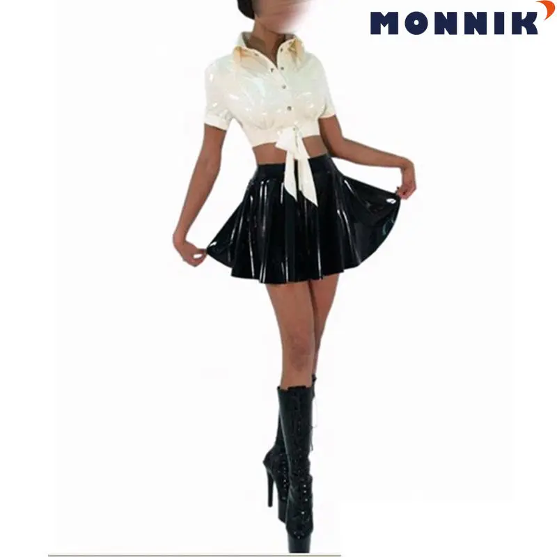 MONNIK латексные белые топы черные мини юбки для женщин Gummi 0 4 мм резиновая Клубная