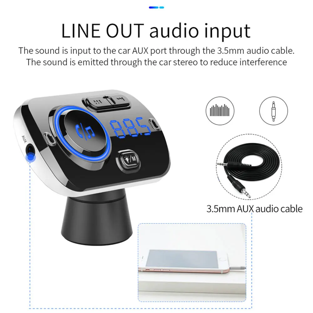 Bluetooth 5 0 QC 3 умный fm-передатчик красочные атмосферные огни автомобильный комплект