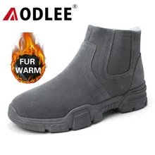Men Snow Boots Plush Keep Warm Ankle Boots for Men Casual Shoes Comfortable Hard-wearing Slip-on Fur Warm Ankle Boots AODLEE