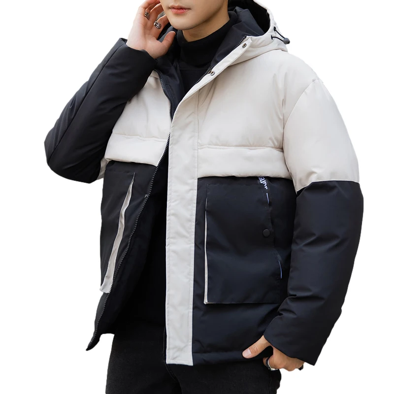 Men's Coat Winter Korean Cotton-Padded Jackets Youth Thick Warm Patchwork Parkas Outwear Slim Fit Casual Jacket Plus Size M-4XL