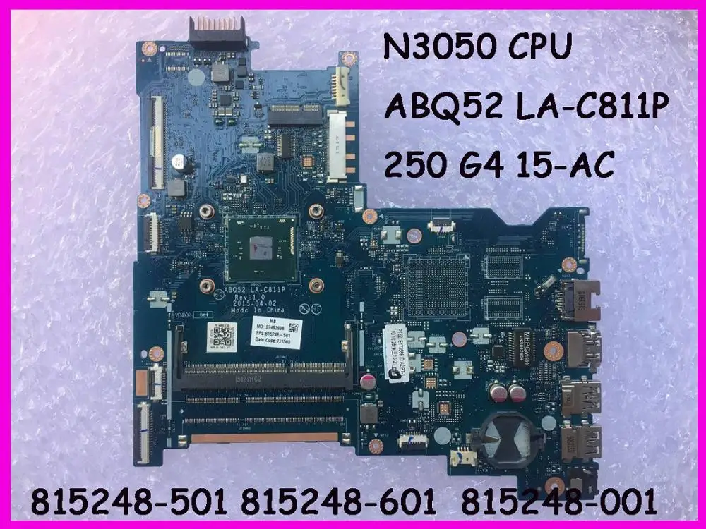Материнская плата 815248 001 501 подходит для ноутбуков HP 250 G4 15 AC N3050 протестирована на