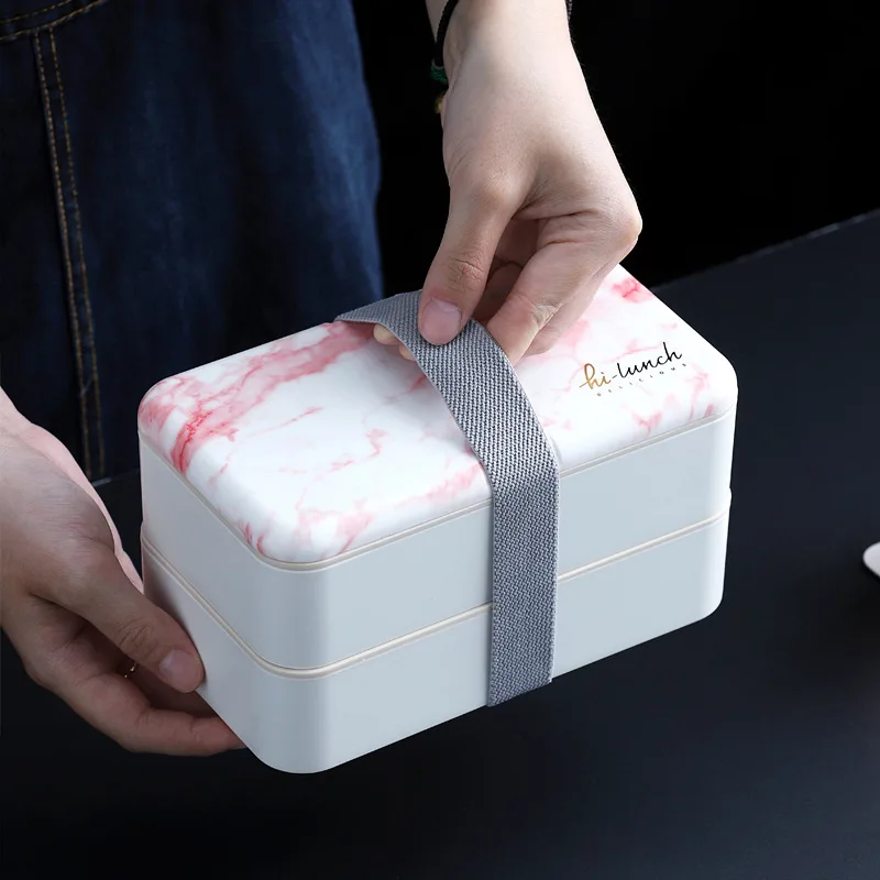 Ланчбокс 2 слоя с мраморным узором портативный ланчбокс для еды в японском стиле