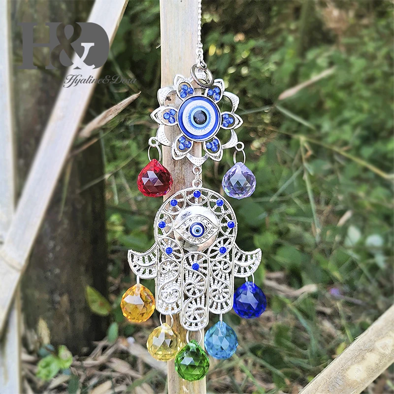 H& D DIY счастливый Хамса турецкий синий сглаза Кристалл Шарм Suncatcher кулон ветер колокольчик амулет дома стены сада висячие украшения