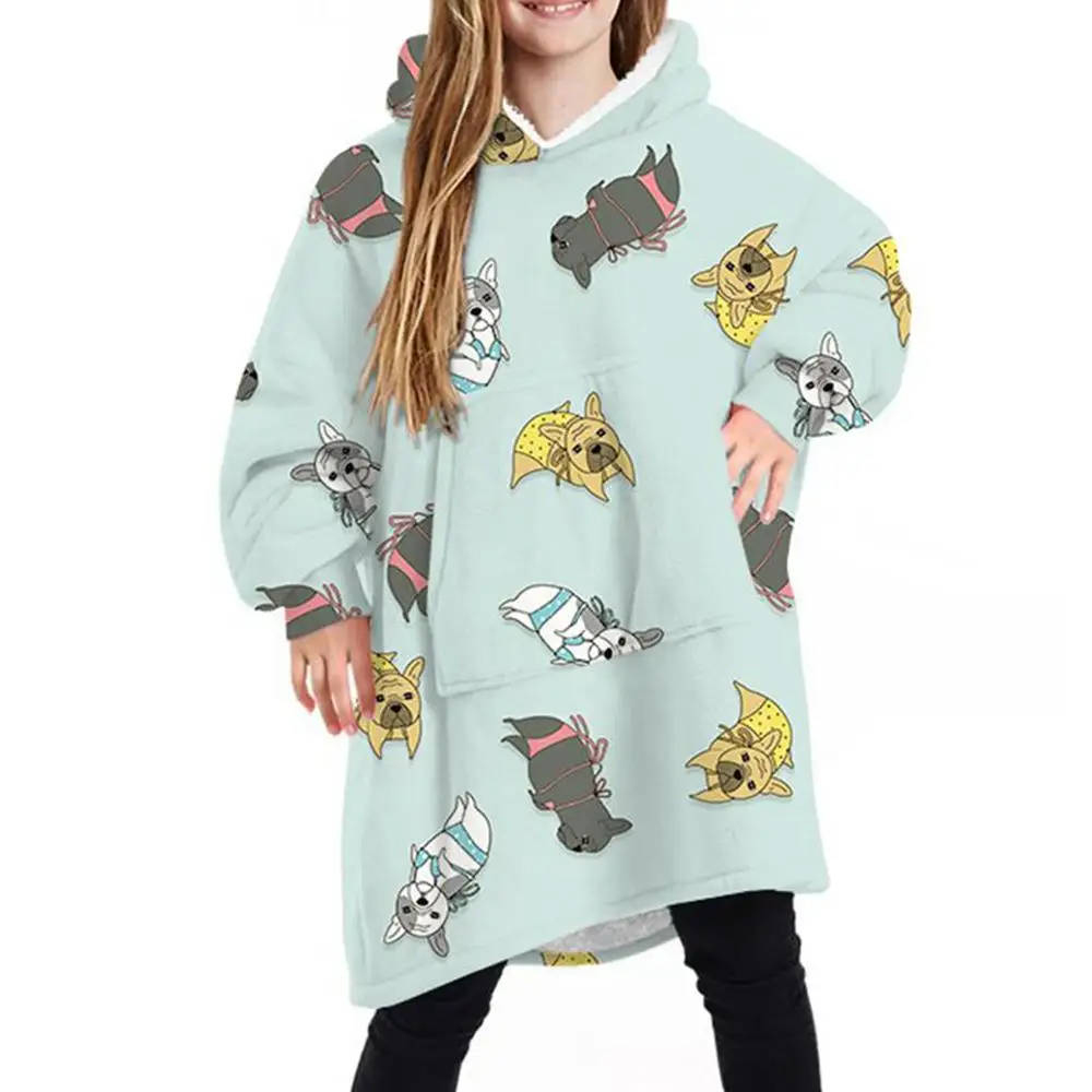 

Kids Cute Creative Printed Hooded Sweatshirt Casual Baggy Fleece Wearable Blanket Hoodie Pullover