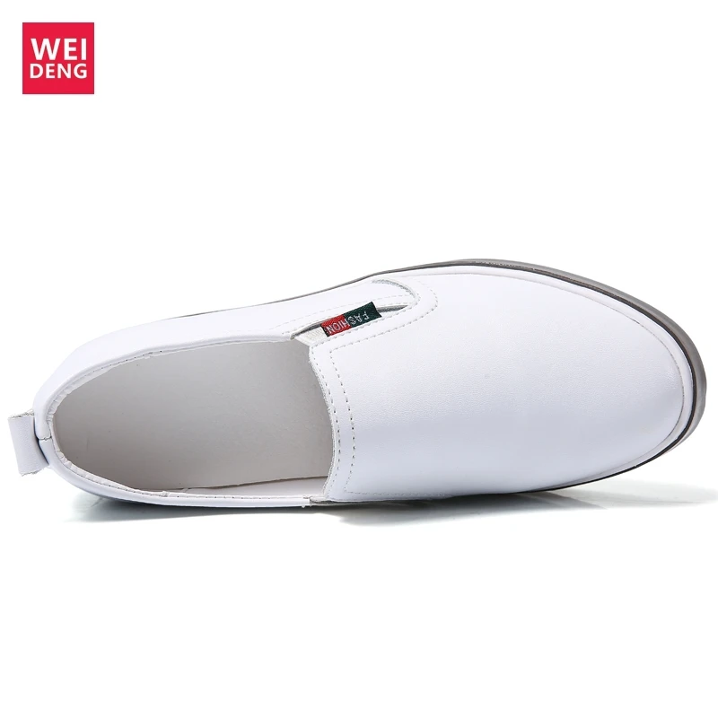 WeiDeng/женская повседневная обувь из натуральной кожи Лоферы на платформе для