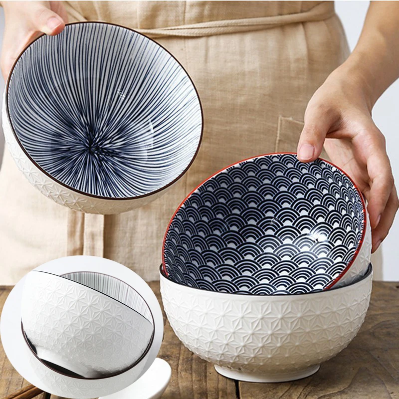 

Nordic Style 6Inch Tableware Bowls Ceramic Home Hand Painted Instant Noodle Soup Restaurant Simple Creative Embossed Ramen Bowl