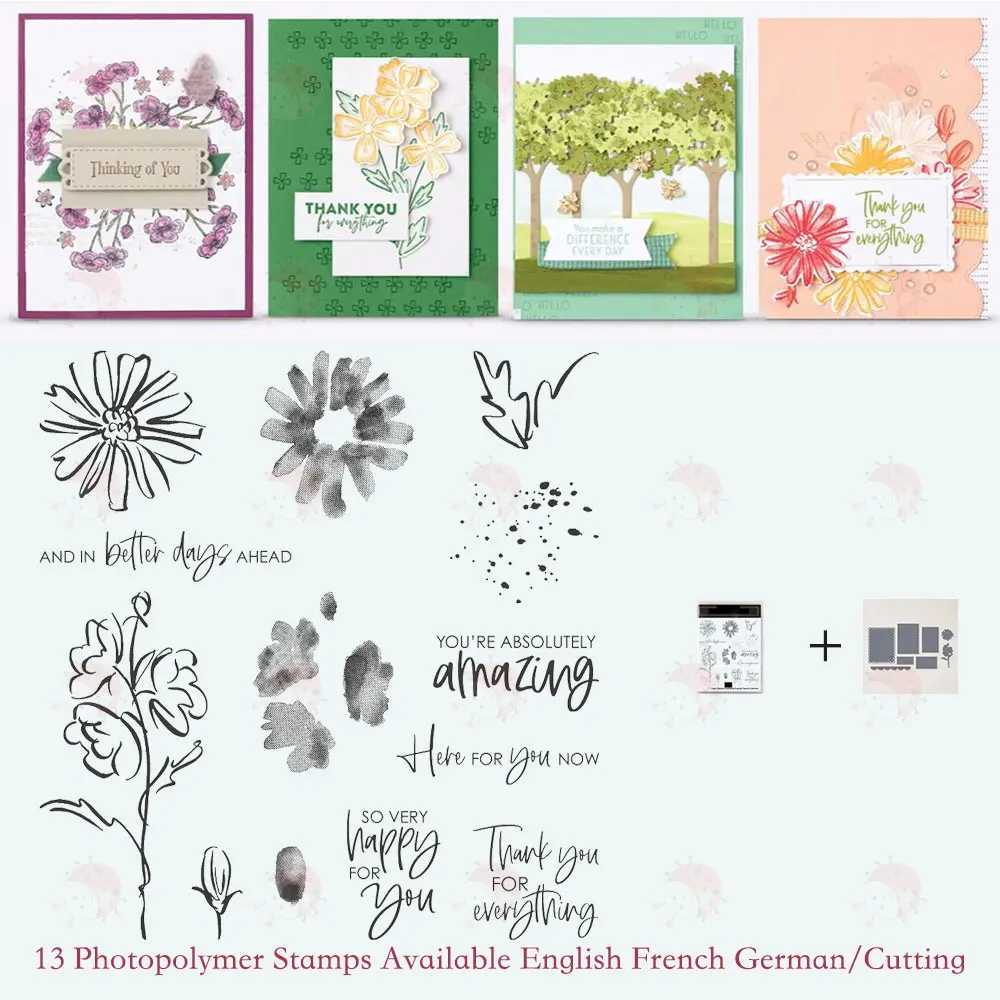 

Spring Flowers Happy to You Metal Cutting Dies and Photopolymer Stamp Stencils For Scrapbooking Stamps Embossing Mold DIY Paper