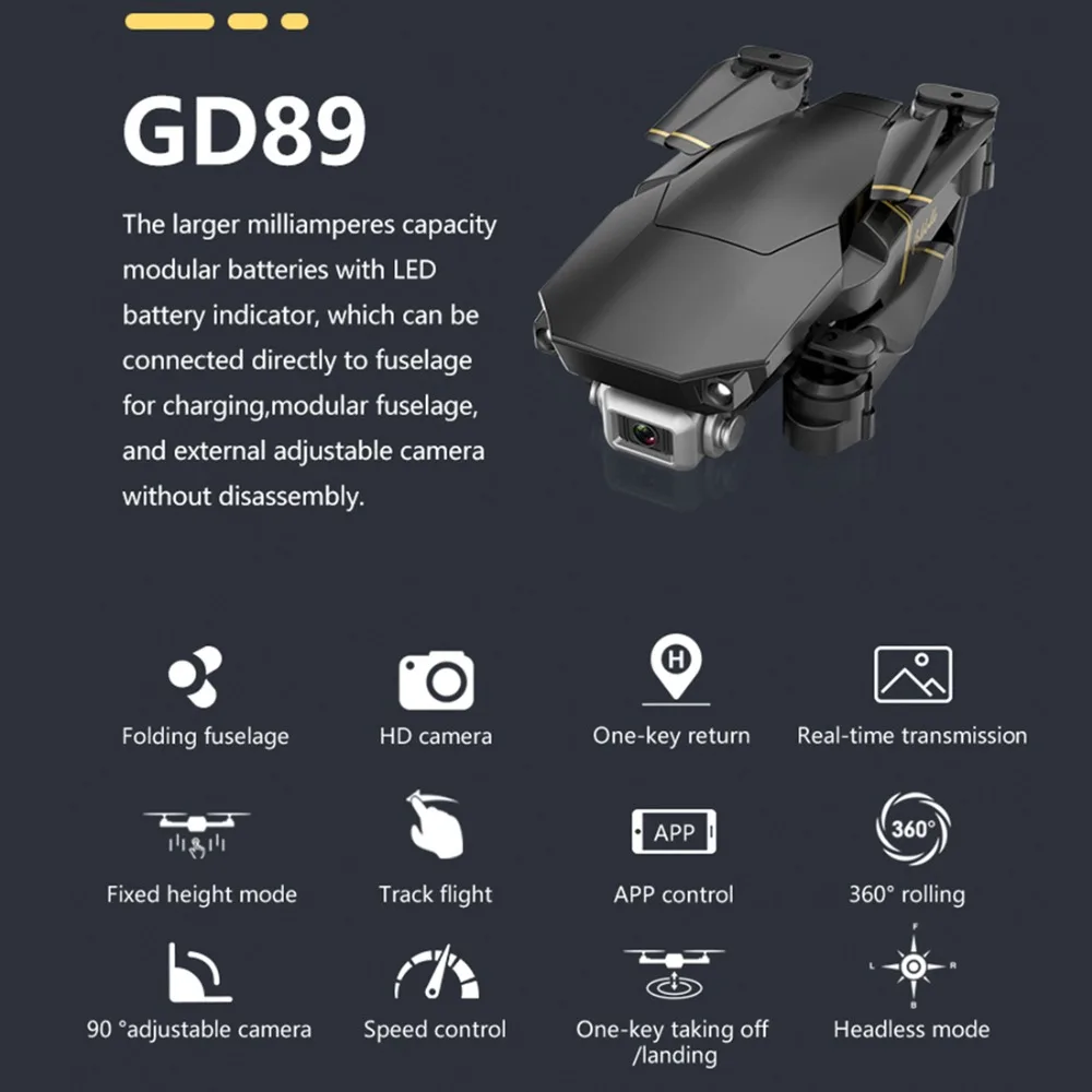 Global Drone GD89 wifi FPV 1080P HD камера сложенный Радиоуправляемый Дрон с режимом удержания высоты RC Квадрокоптер самолет RTF