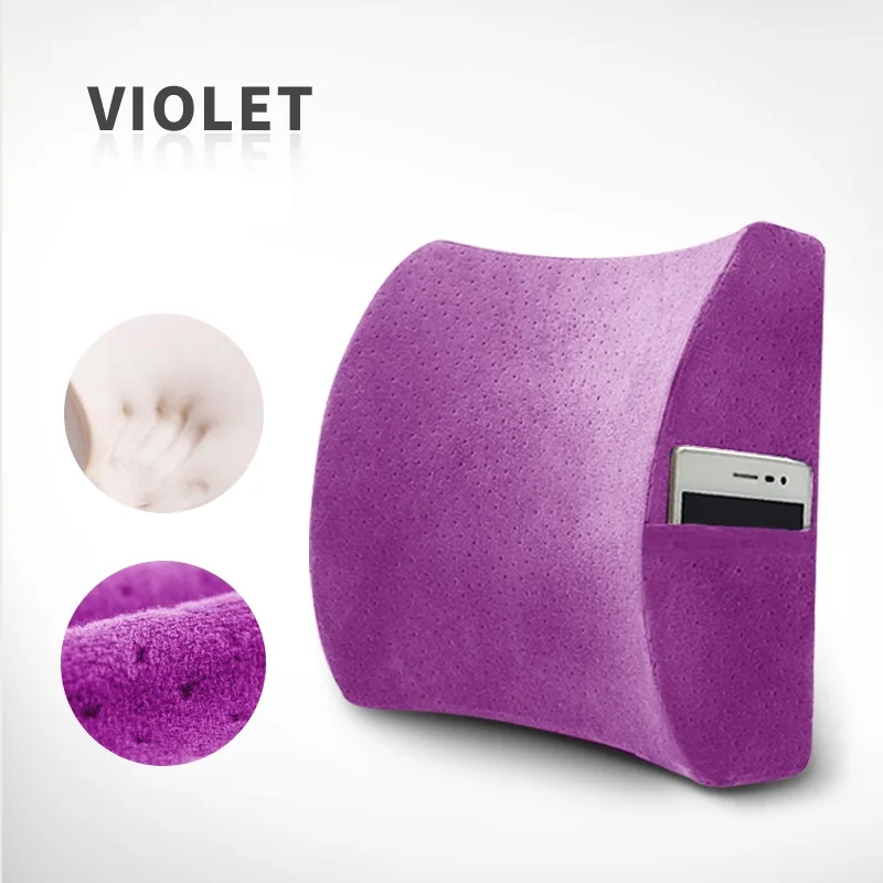 Purple Мягкая подушка с эффектом памяти, поясничная Подушка, массажер для спины, поясное кресло, Подушка для стула, регулируемые ремни, для дома, офиса, облегчают боль - Название цвета: Purple