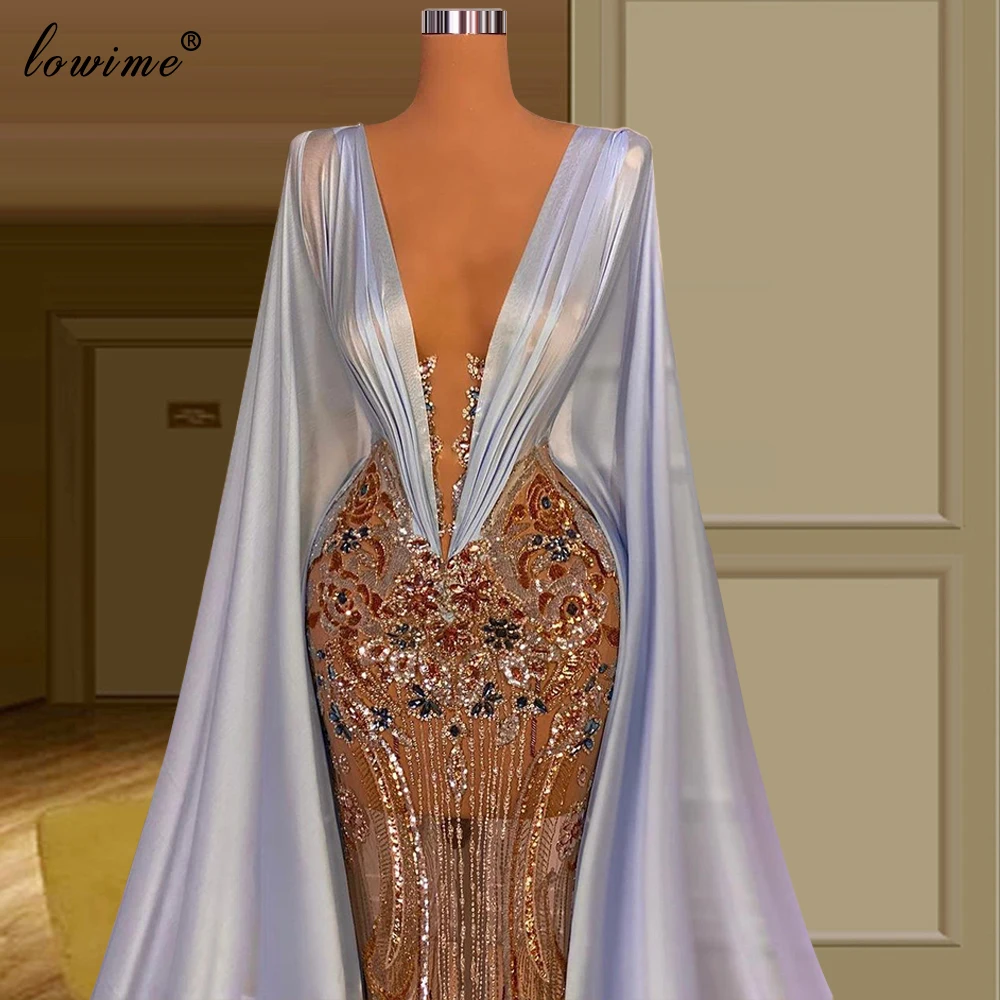 2 Styles Middle East Beads Prom Dresses Sexy Illusion Long Sleeves Celebrity Dresses Muslim Evening Gowns Vestidos De Fiesta