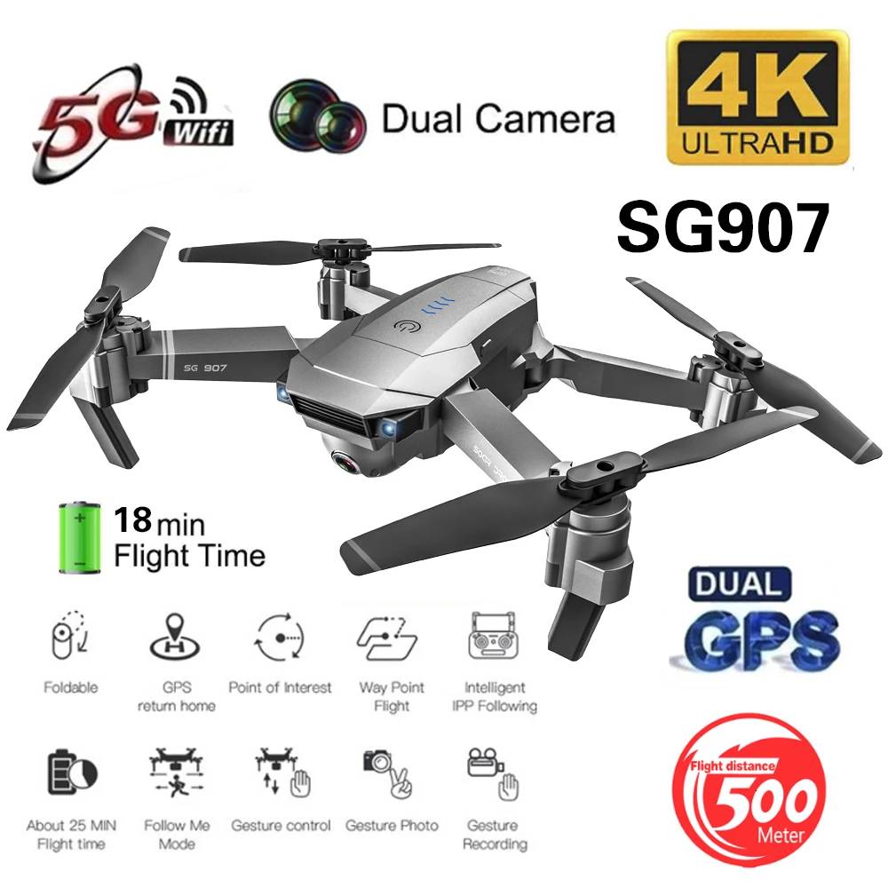 ZLRC SG907 Радиоуправляемый GPS Дрон со стандартным Wi Fi 90 ° Электрическая регулировка 4K