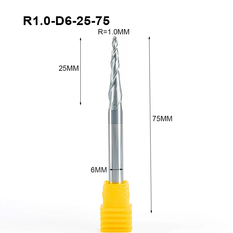 5 шт. вольфрамовые твердосплавные R1.0xD6x25x75 конические концевые фрезы с шариковым носом Фрезы с ЧПУ конические фрезерные станки для дерева и м... от AliExpress RU&CIS NEW