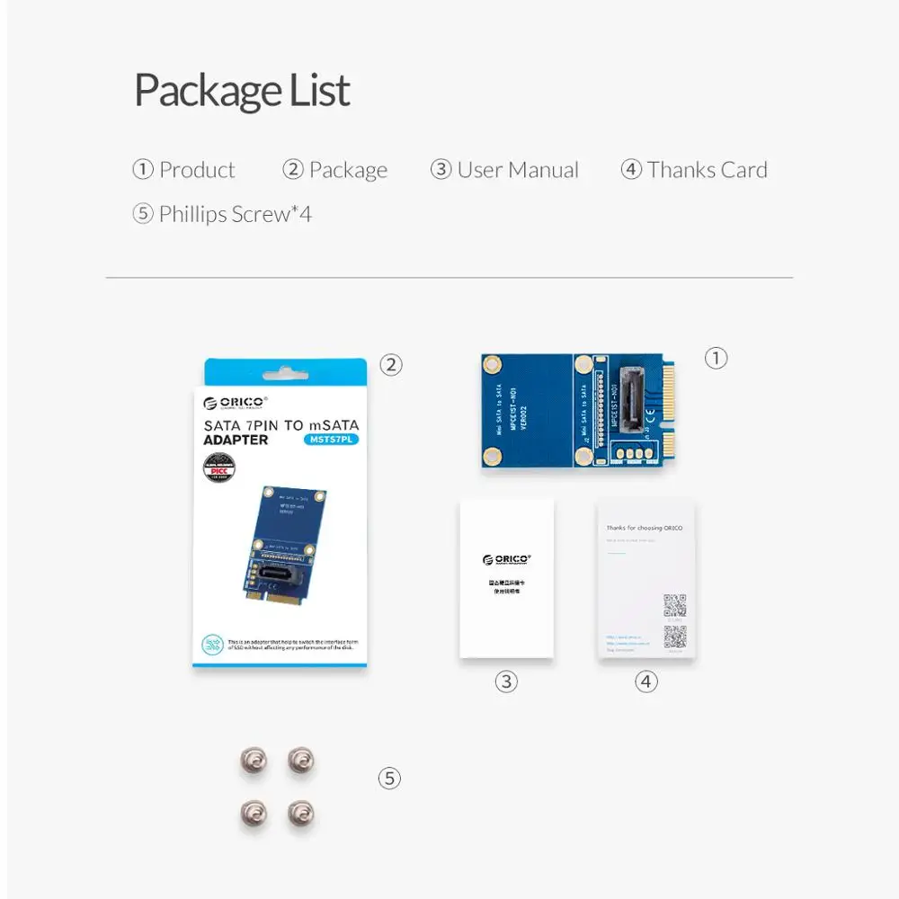 

ORICO SATA 7PIN mSATA, SSD SATA3, PCB