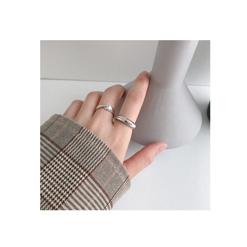 

925 Sterling Silver Ring INS Simple Geometric Arc Surface Smooth Female Ring Temperament Silver Ring for Women Jewelry