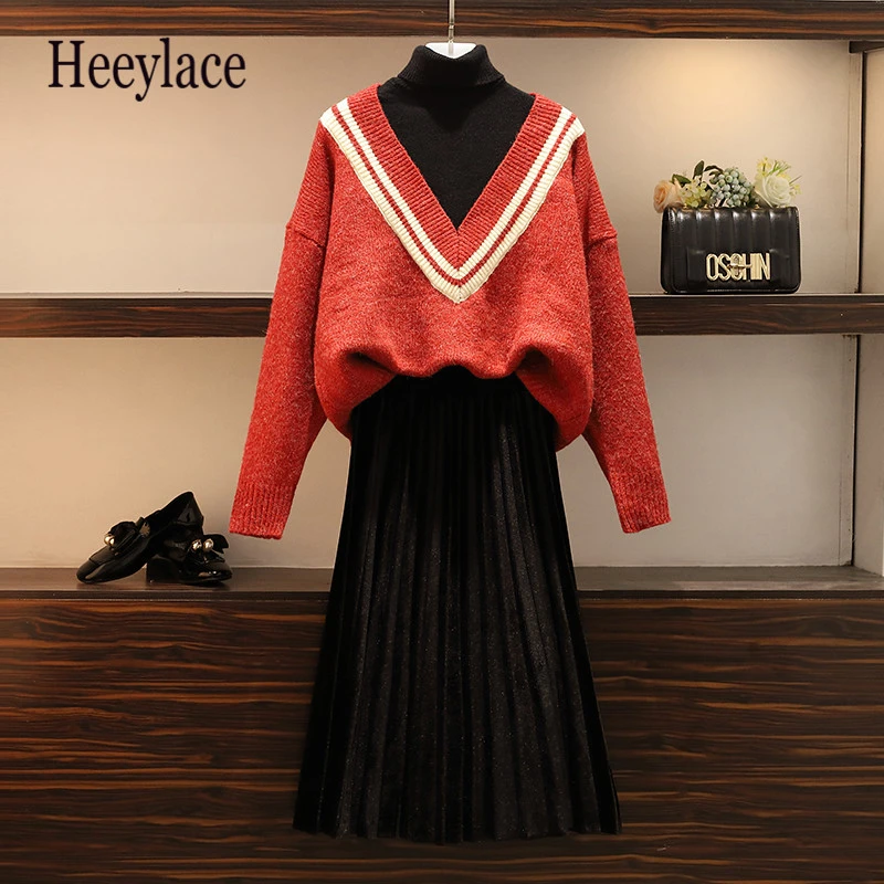 Осенне-зимний комплект из двух предметов размера плюс повседневная водолазка