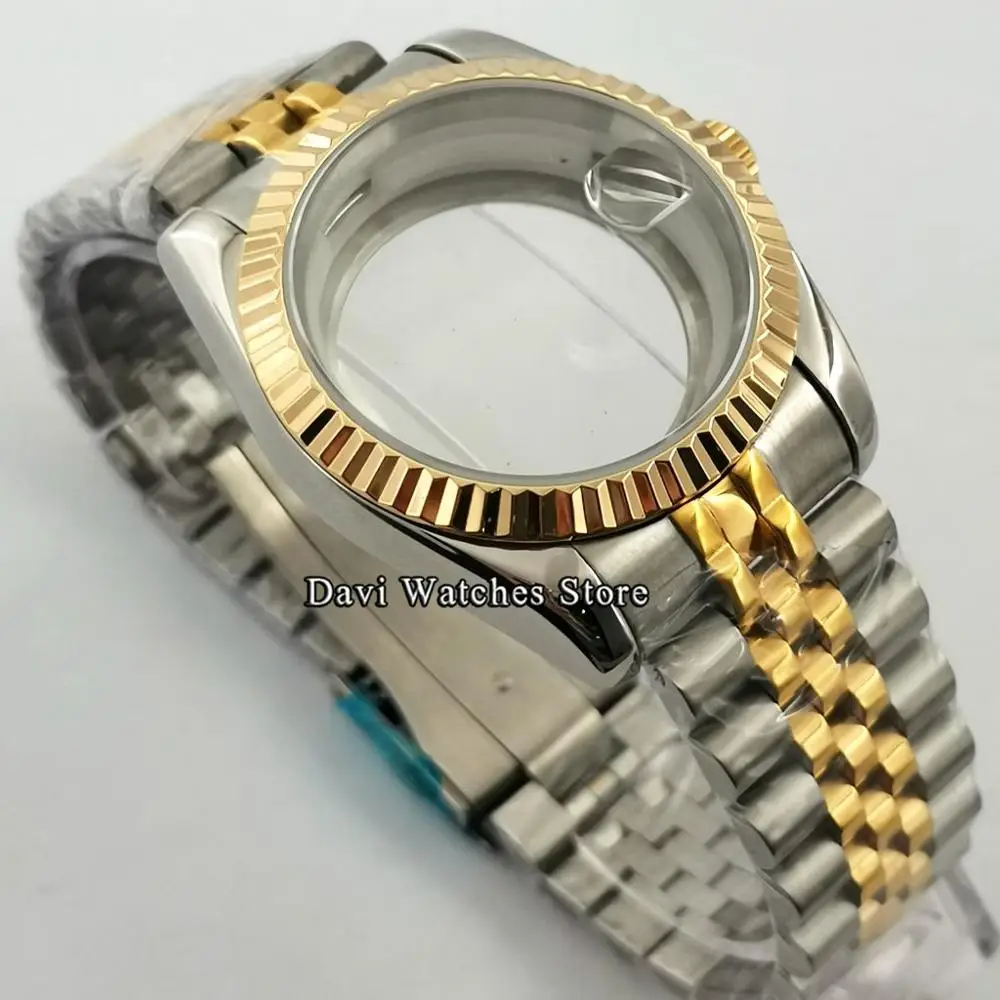 Чехол для часов с золотым покрытием 36 мм водонепроницаемый браслет сапфировым