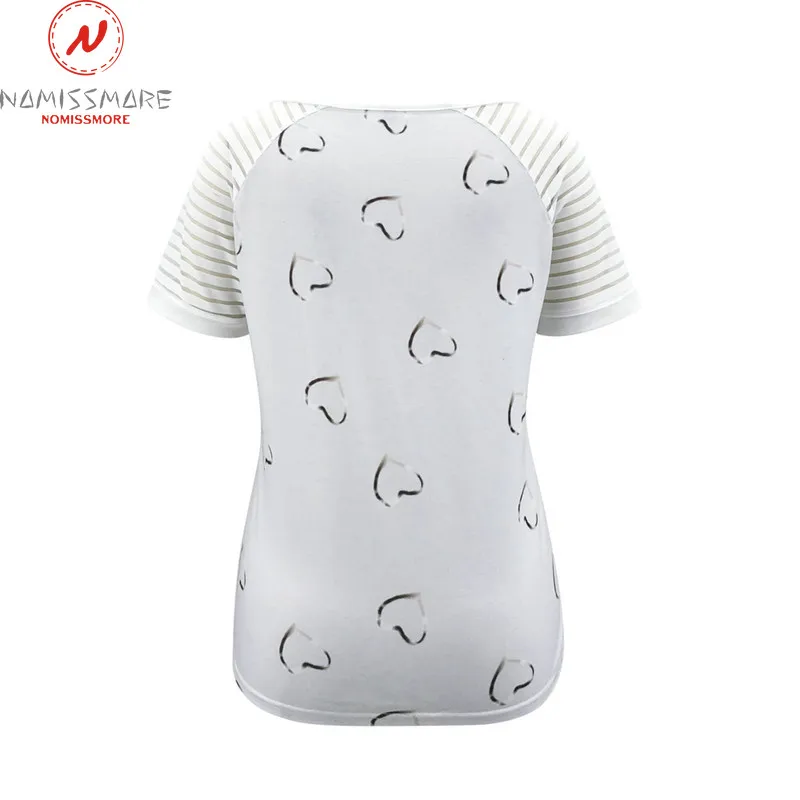

Fashion Women Summer Heart Print T-Shirts for Streetwear Zipper Decor V-Neck Short Sleeve Casual Loose Pullovers Top
