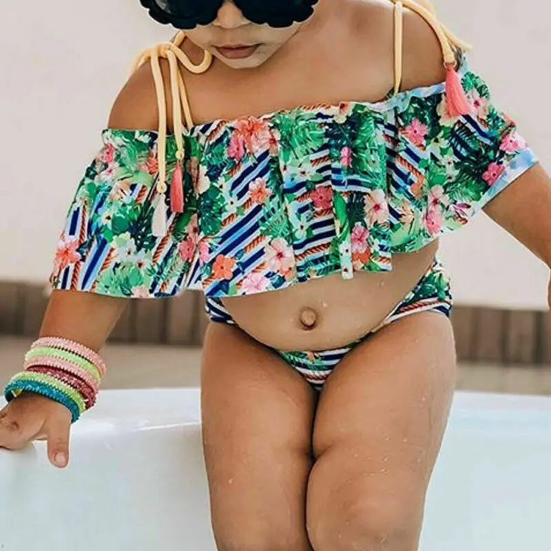 Детский купальный костюм для девочек Купальник бикини 2 шт. бандажный ремень топ