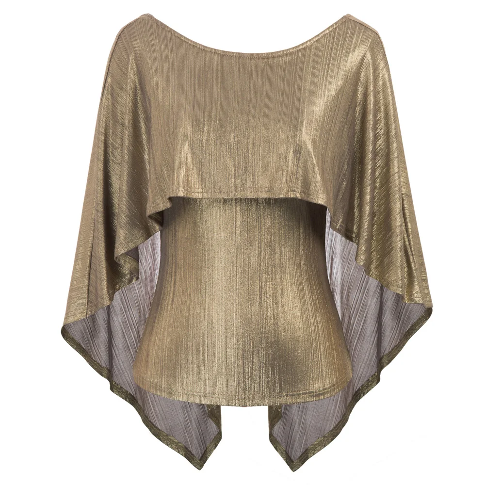 Sexy Womens Glossy Backless Clubwear Irregular Drape Stretch Slim Cape Tops 2019 | Женская одежда