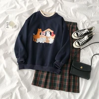 preppy style thicken warm women suits winter new 2021 o neck sweatshirts and high waist a line knee length skirts sets