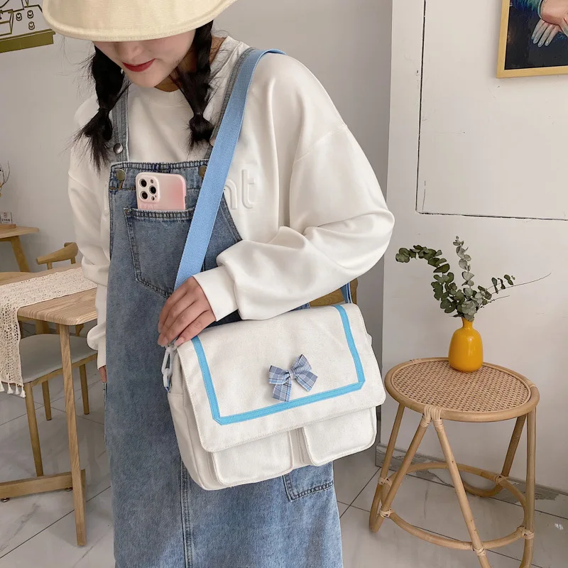 

Japanese Kawaii Shoulder Bag Women New 2021 Summer Lovely Canvas Bag For Women Bow Crossbody Bags Satchels Messenger Bag Bolso