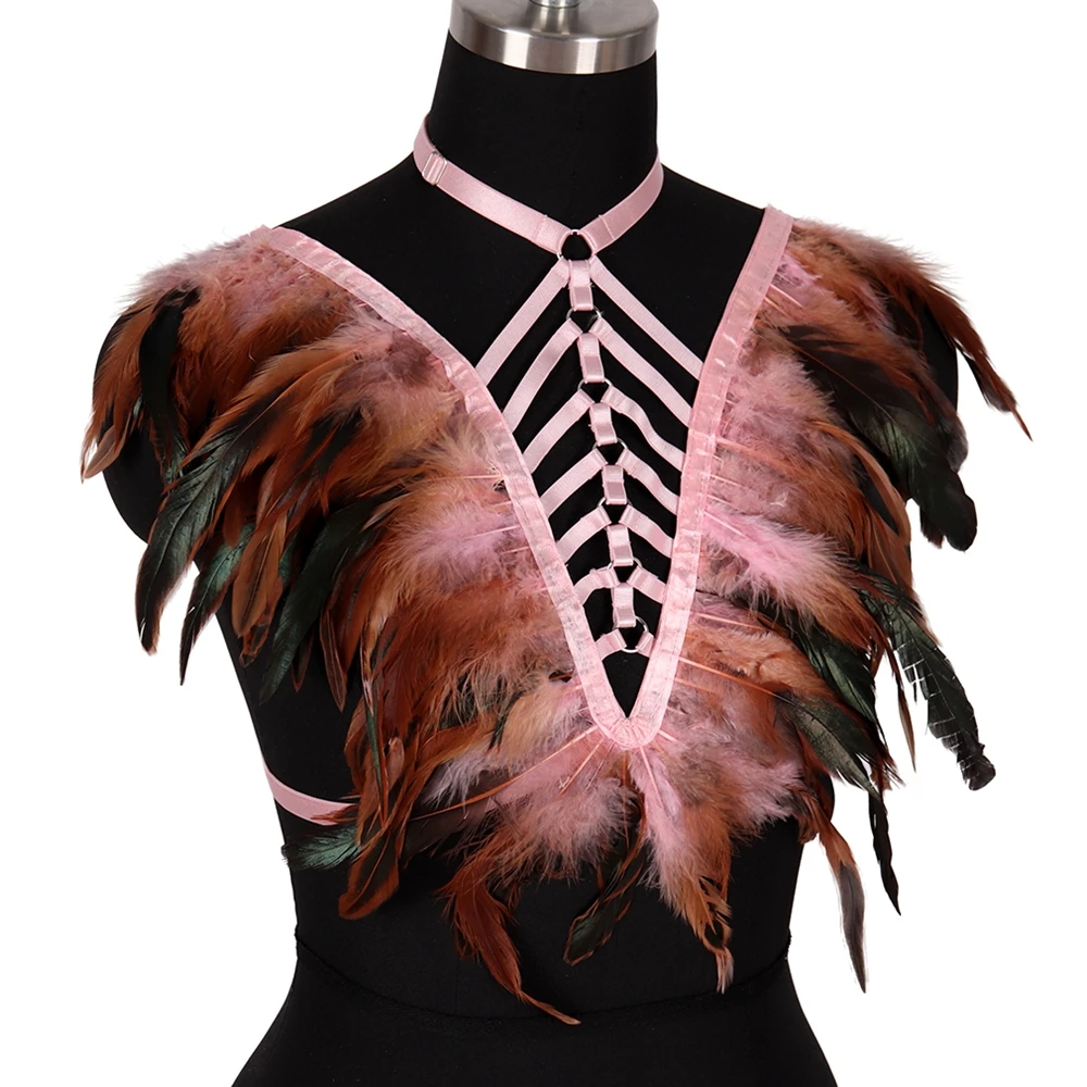 Портупея в стиле панк модная одежда бондаж с перьями экзотические аксессуары