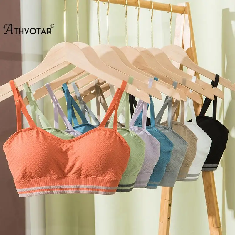 

ATHVOTAR Women Seamless Bralette Bra Korea Style Stripe Wireless Lingerie Fashion Push Up Underwear 2021