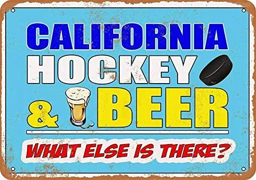 

California Hockey and Beer - Retro Wall Decor Home Decor 8 X 12 Metal Sign